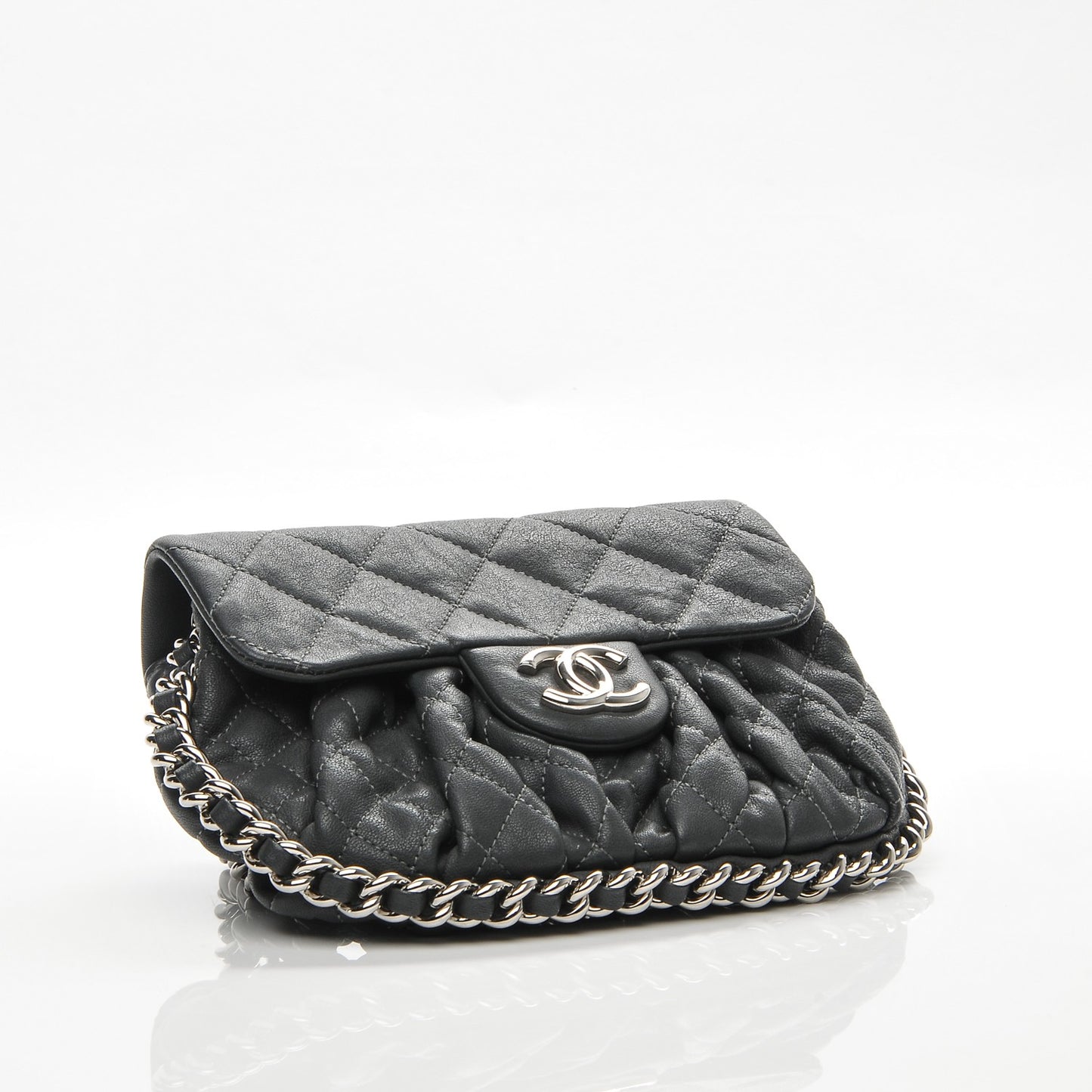 Washed Lambskin Quilted Mini Chain Around Flap Dark Grey