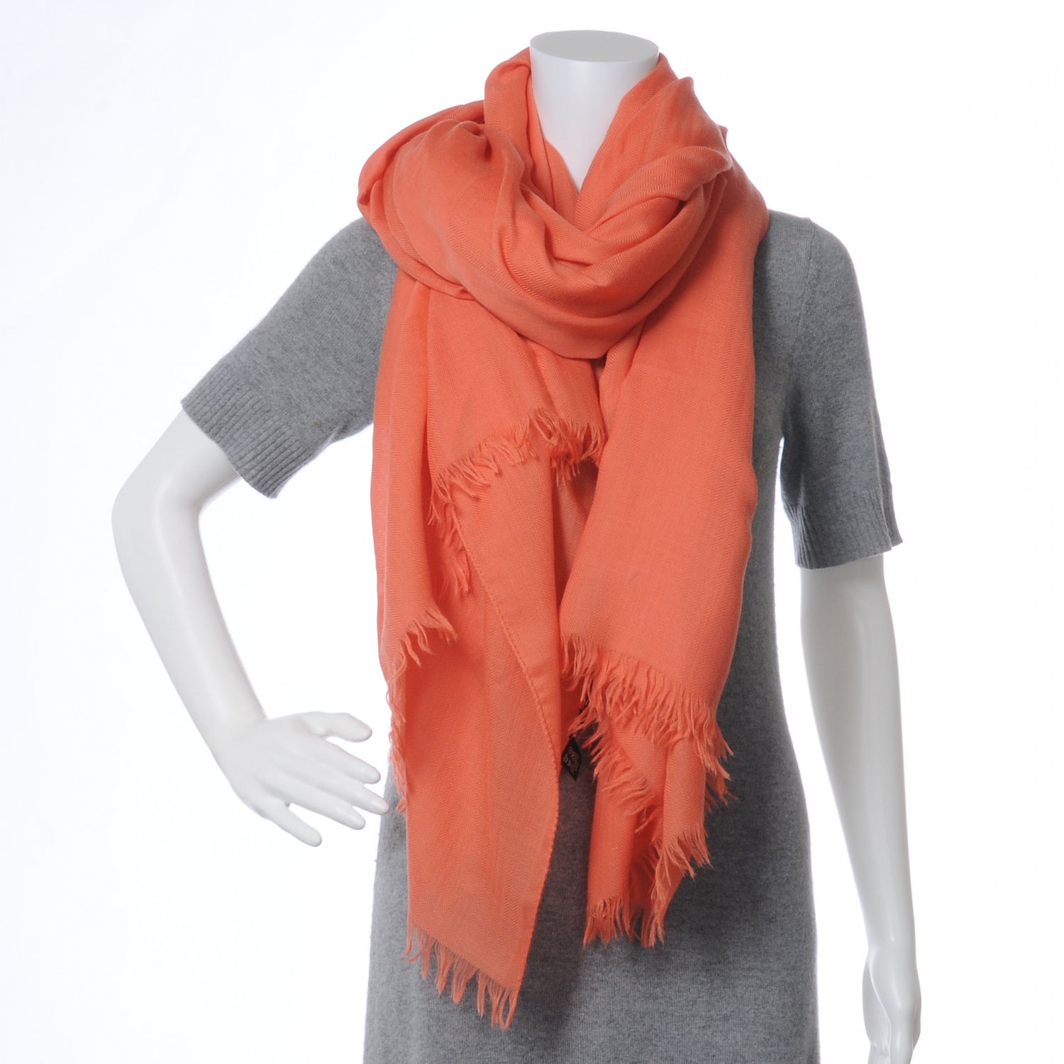 Hermes Cashmere Wool Fringe Scarf Coral 4 of 6