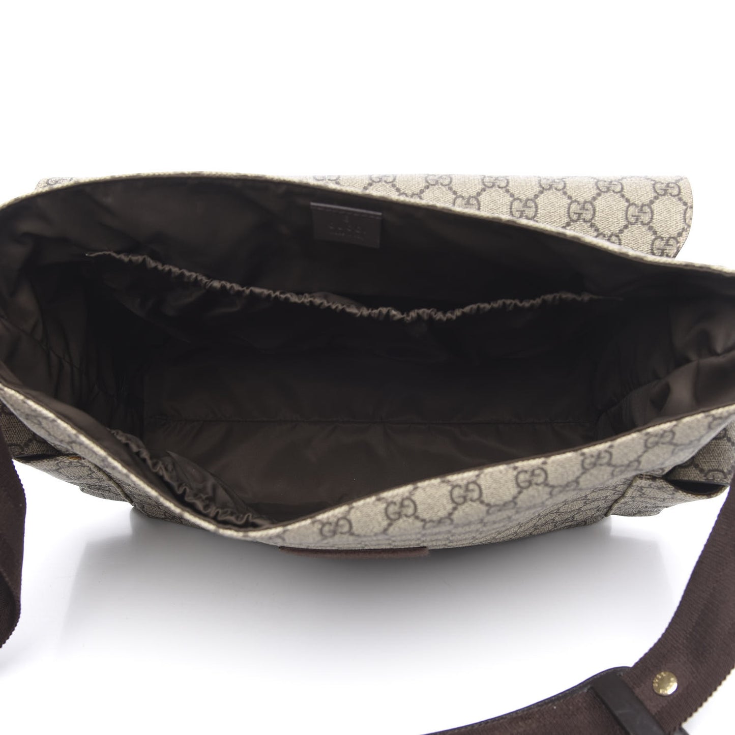 GG Supreme Monogram Selleria Calfskin Messenger Diaper Bag Beige Ebony Cocoa Dark Chocolate
