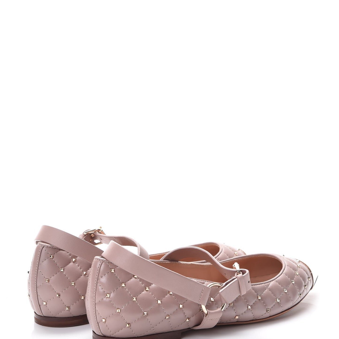 Lambskin Rockstud Spike Captoe Ballerina Flats 38 Poudre Gold