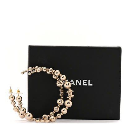 Chanel Metal Bead CC Hoop Earrings Gold 5 of 5