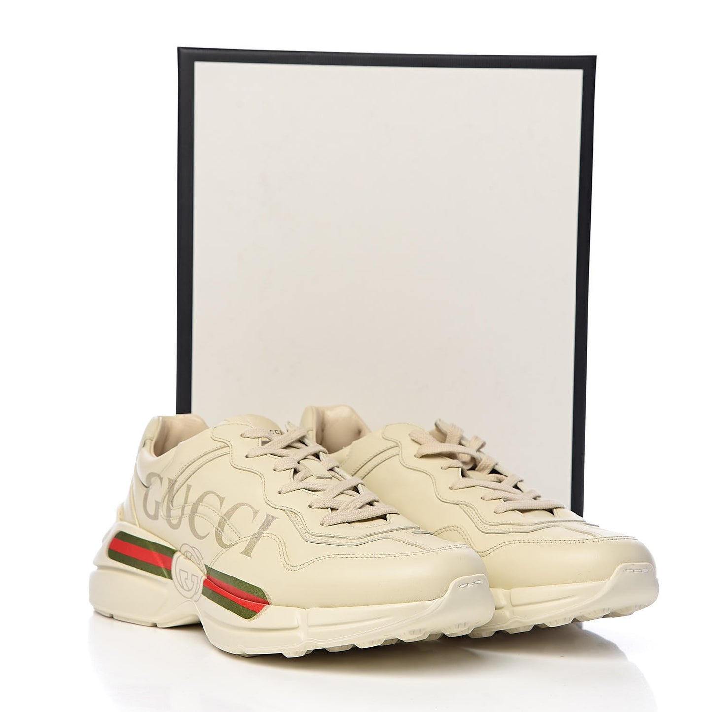 Calfskin Logo Mens Rhyton Sneakers 10 Ivory