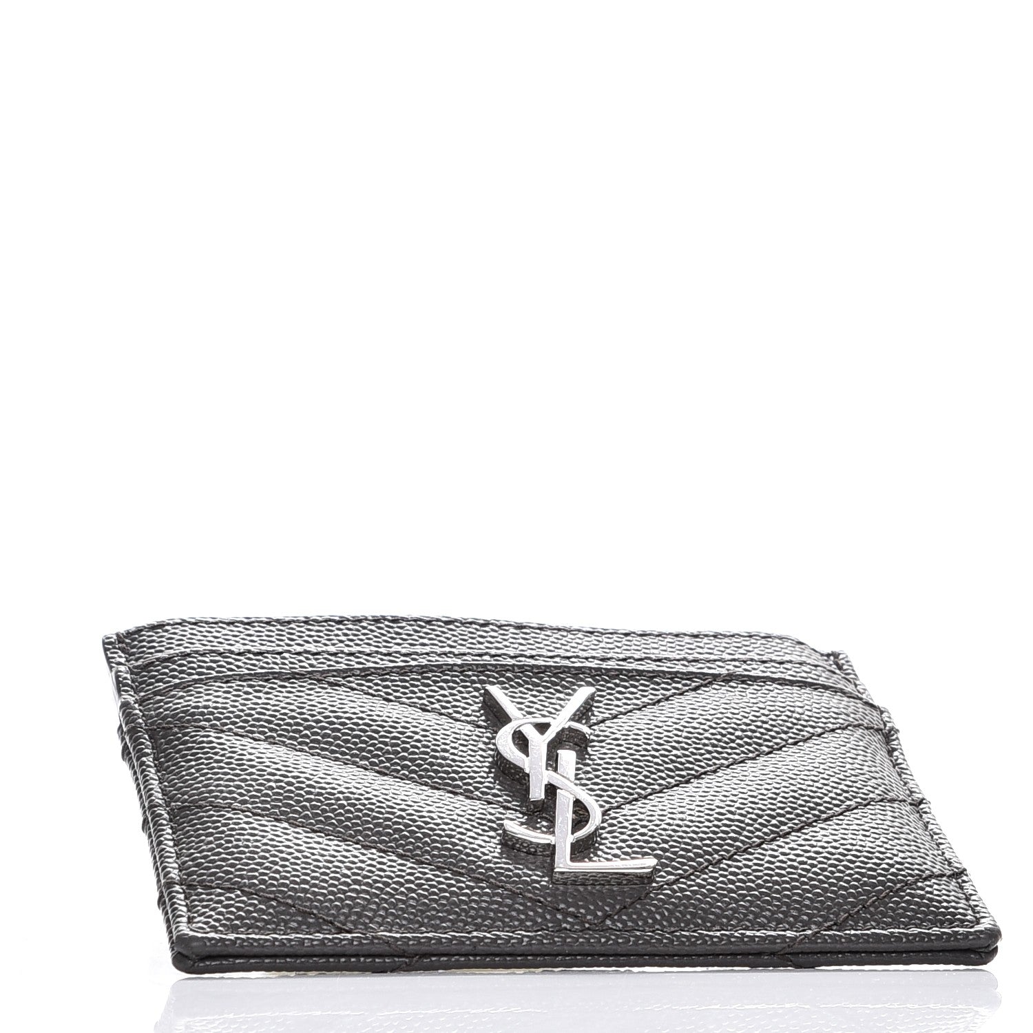 Saint Laurent Grain De Poudre Matelasse Chevron Monogram Credit Card Case Earth 4 of 9