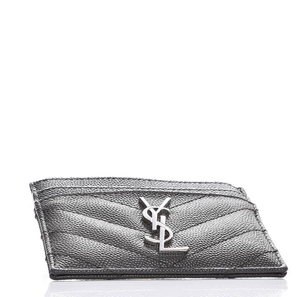 Saint Laurent Grain De Poudre Matelasse Chevron Monogram Credit Card Case Earth 4 of 9