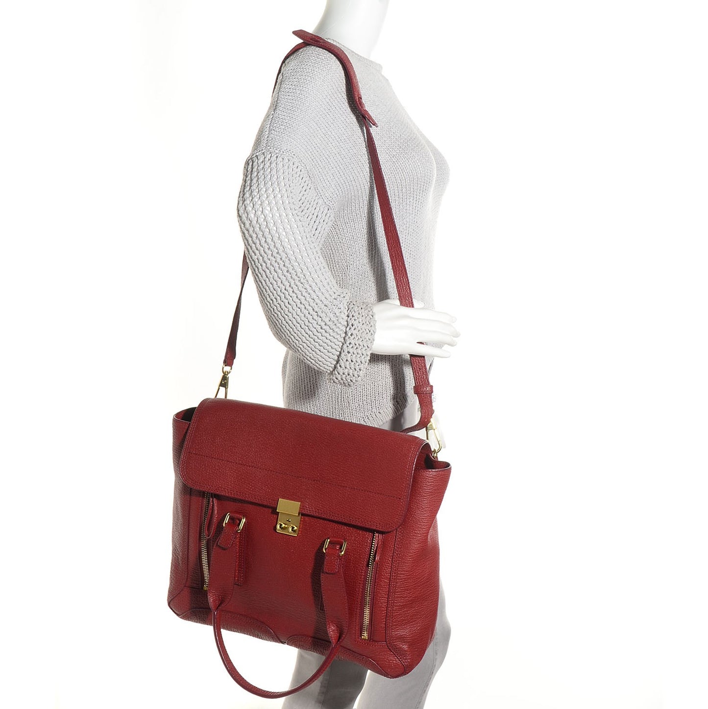 Textured Leather Large Pashli Satchel Crimson