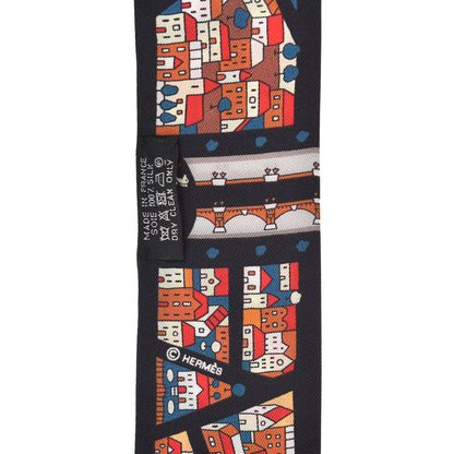 Hermes Silk Rive Droite Rive Gauche Twilly Noir Brique Bleu 3 of 3