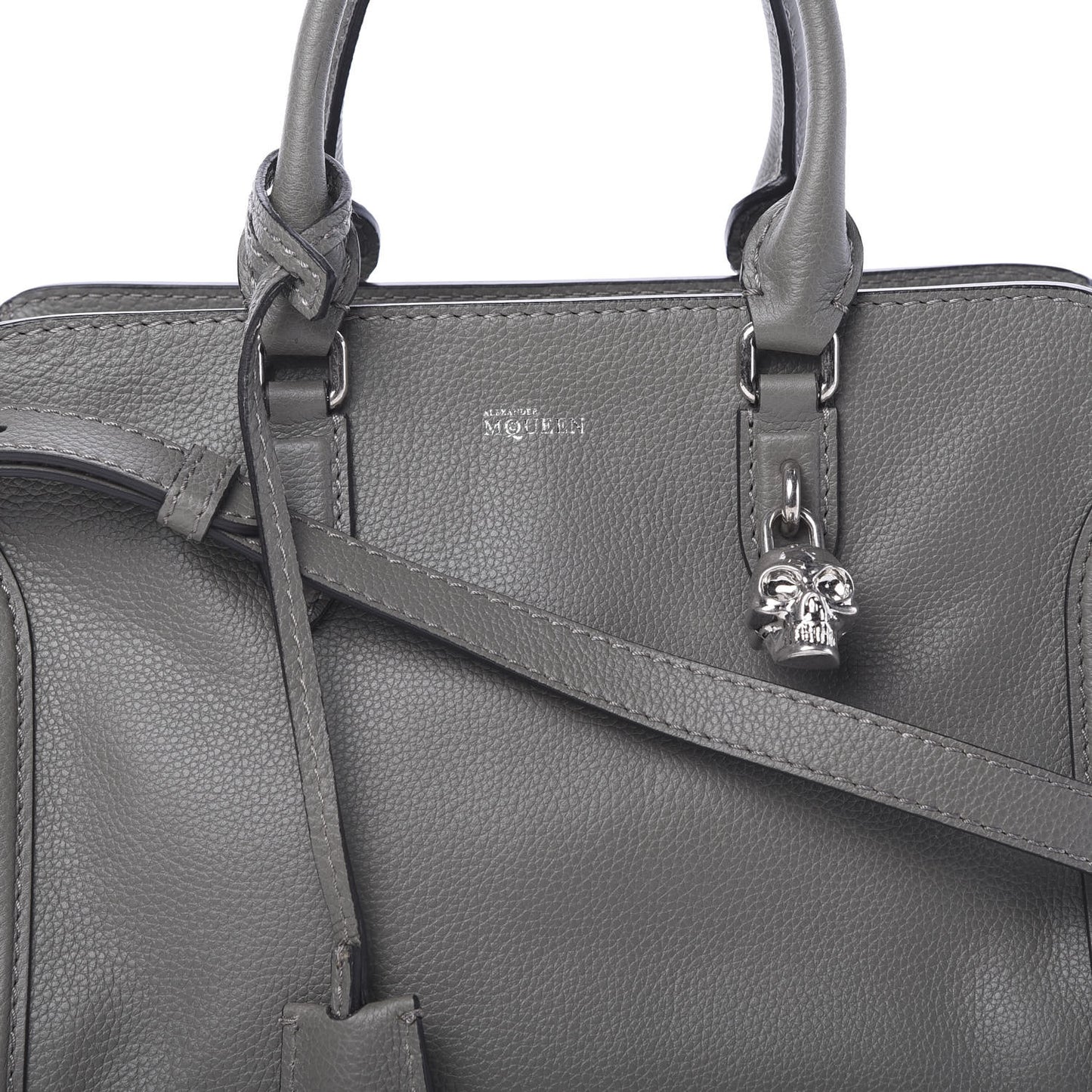Pebbled Calfskin Small Skull Padlock Zip Around Tote Dark Grey