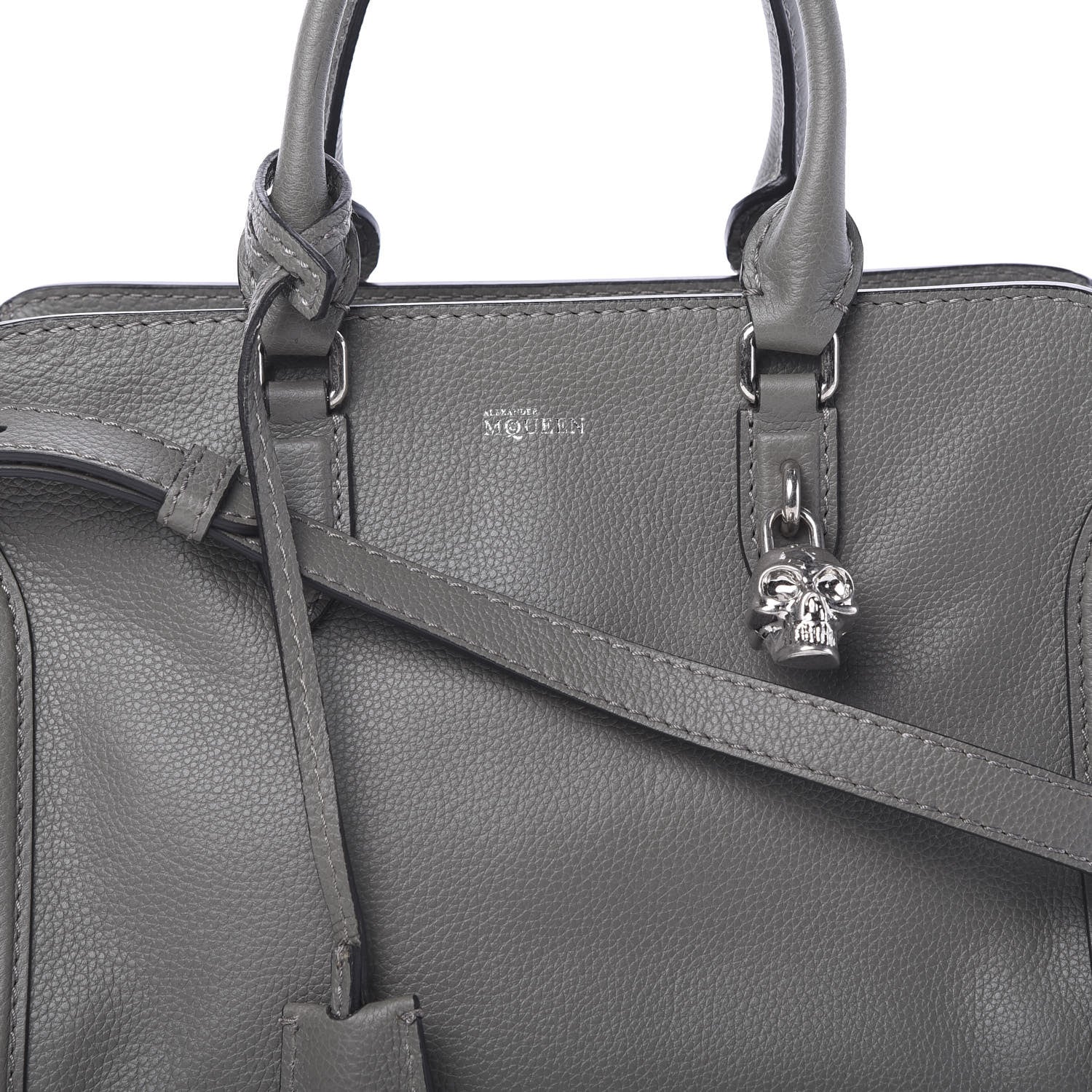 Alexander McQueen Pebbled Calfskin Small Skull Padlock Zip Around Tote Dark Grey 7 of 10
