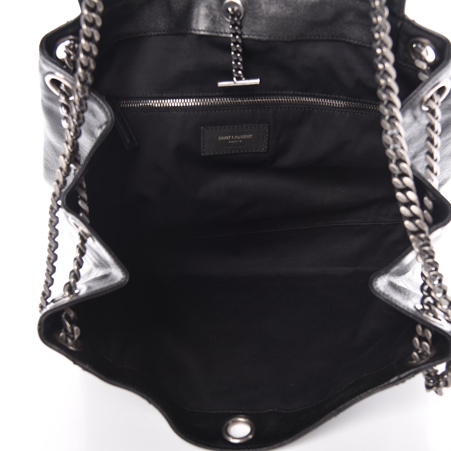 Saint Laurent Pebbled Lambskin Chevron Monogram Large Nolita Black 9 of 10