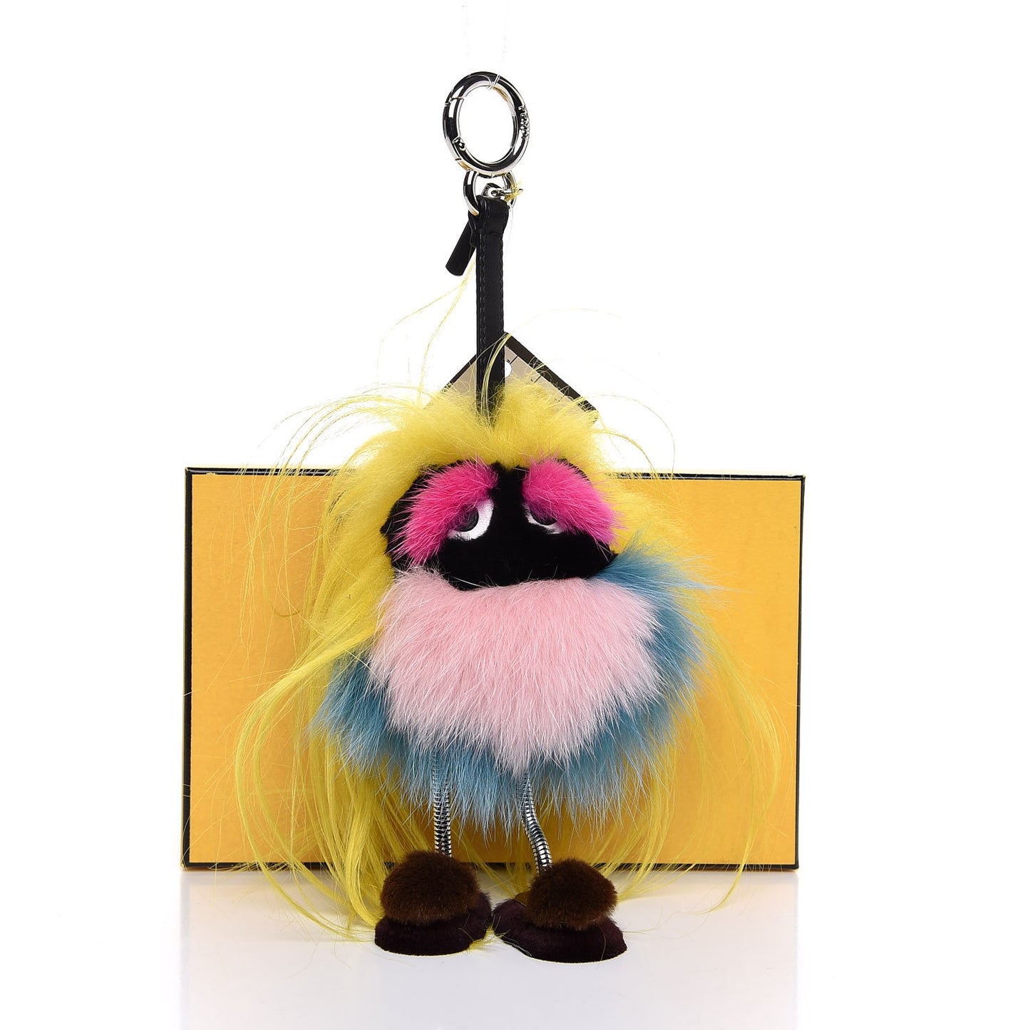 Goat Mink Fox Fur Mum Wonders Bag Charm Yellow Water Multicolor