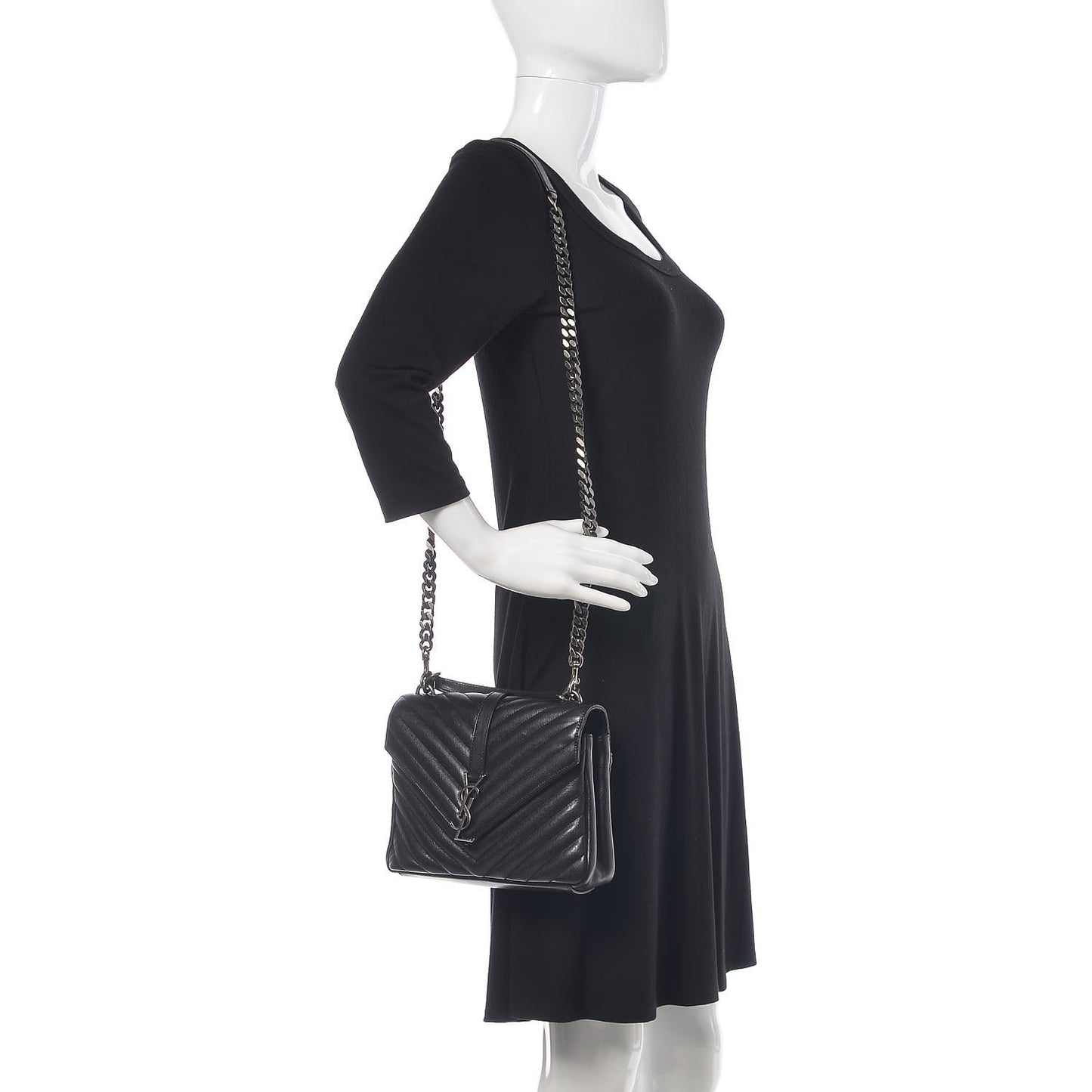 Sheepskin Matelasse Chevron Monogram Medium College Bag Black