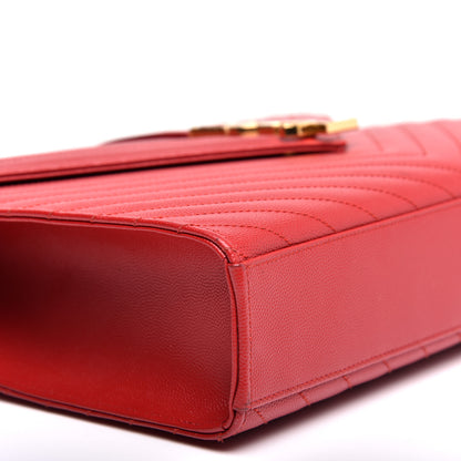 Saint Laurent Grain De Poudre Matelasse Chevron Large Monogram Satchel Lipstick Red 6 of 10