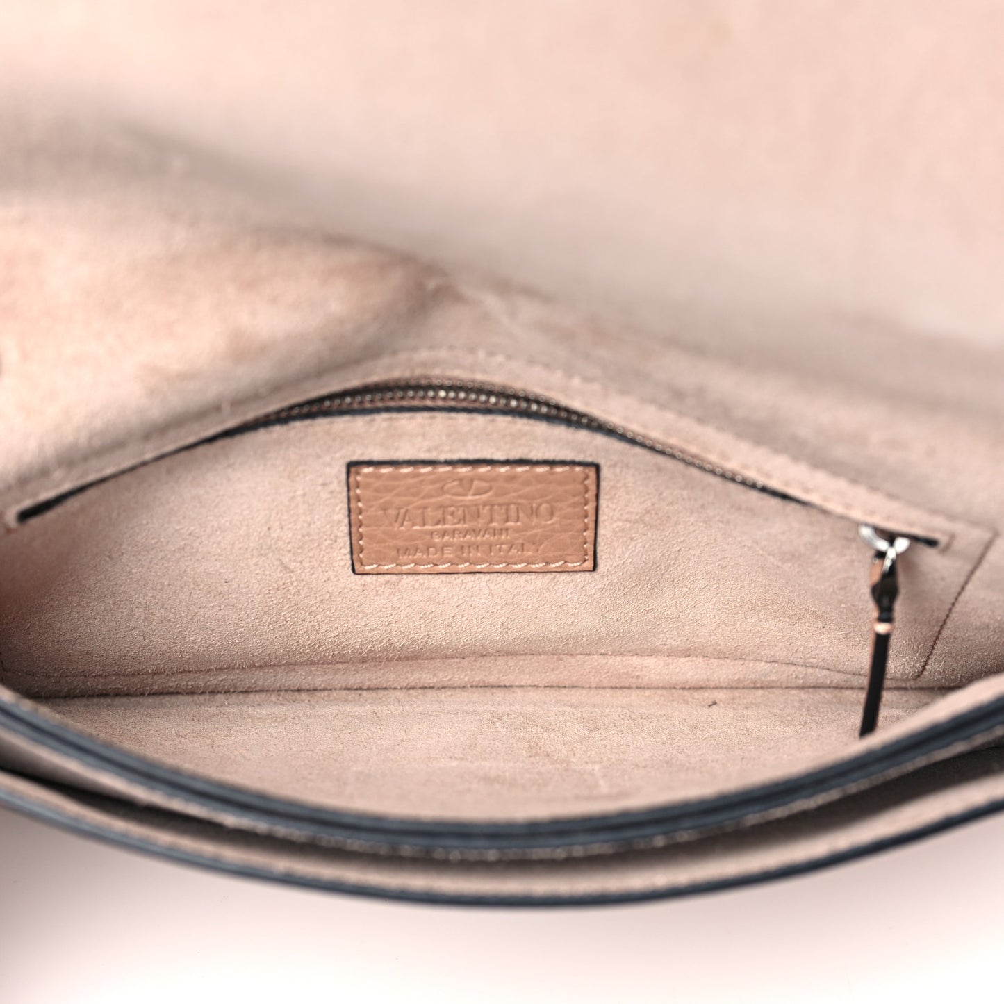 Pebbled Calfskin Rockstud Wristlet Clutch Soft Noisette