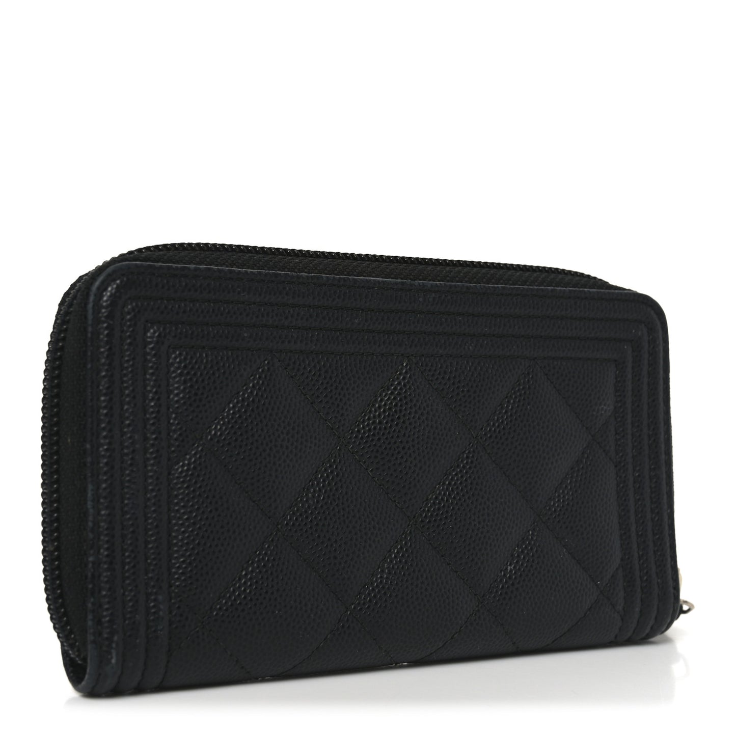 Caviar Quilted Small Boy Zip Around Wallet Black