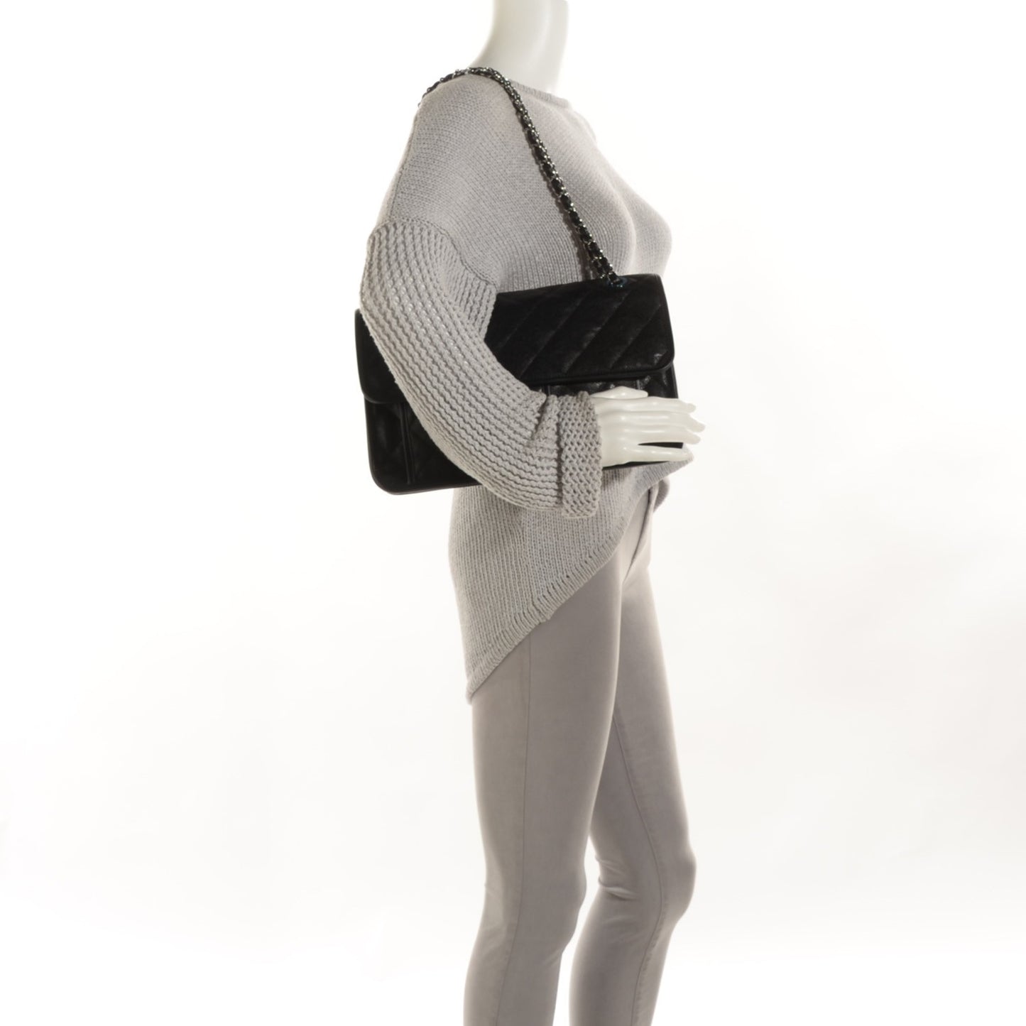 Caviar Quilted Large French Riviera Flap Black