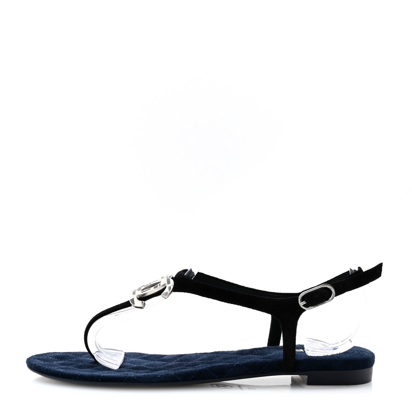 Suede Calfskin CC Thong Sandals 35 Black