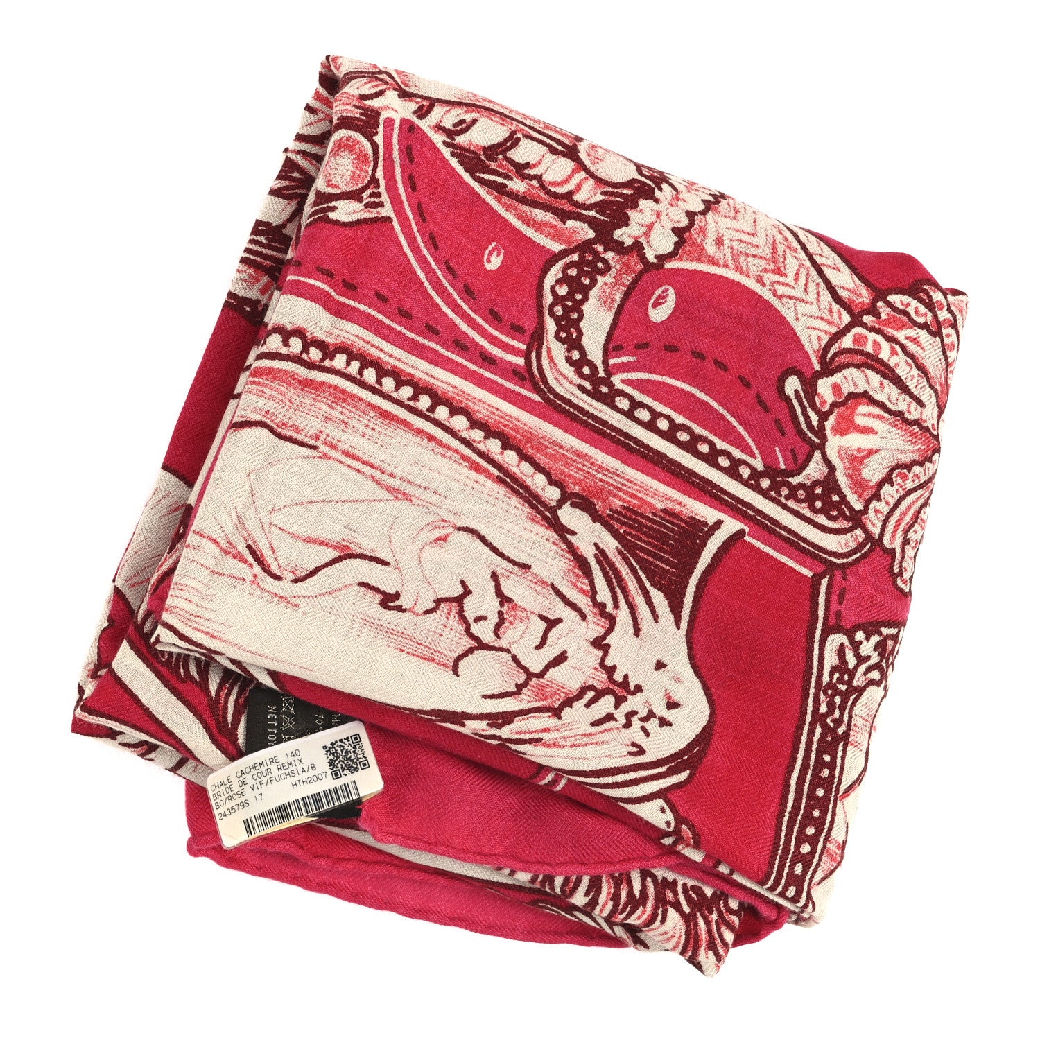 Hermes Cashmere Silk Bride De Cour Remix Shawl 140 Rose Vif Rose Vif Fuchsia 3 of 3