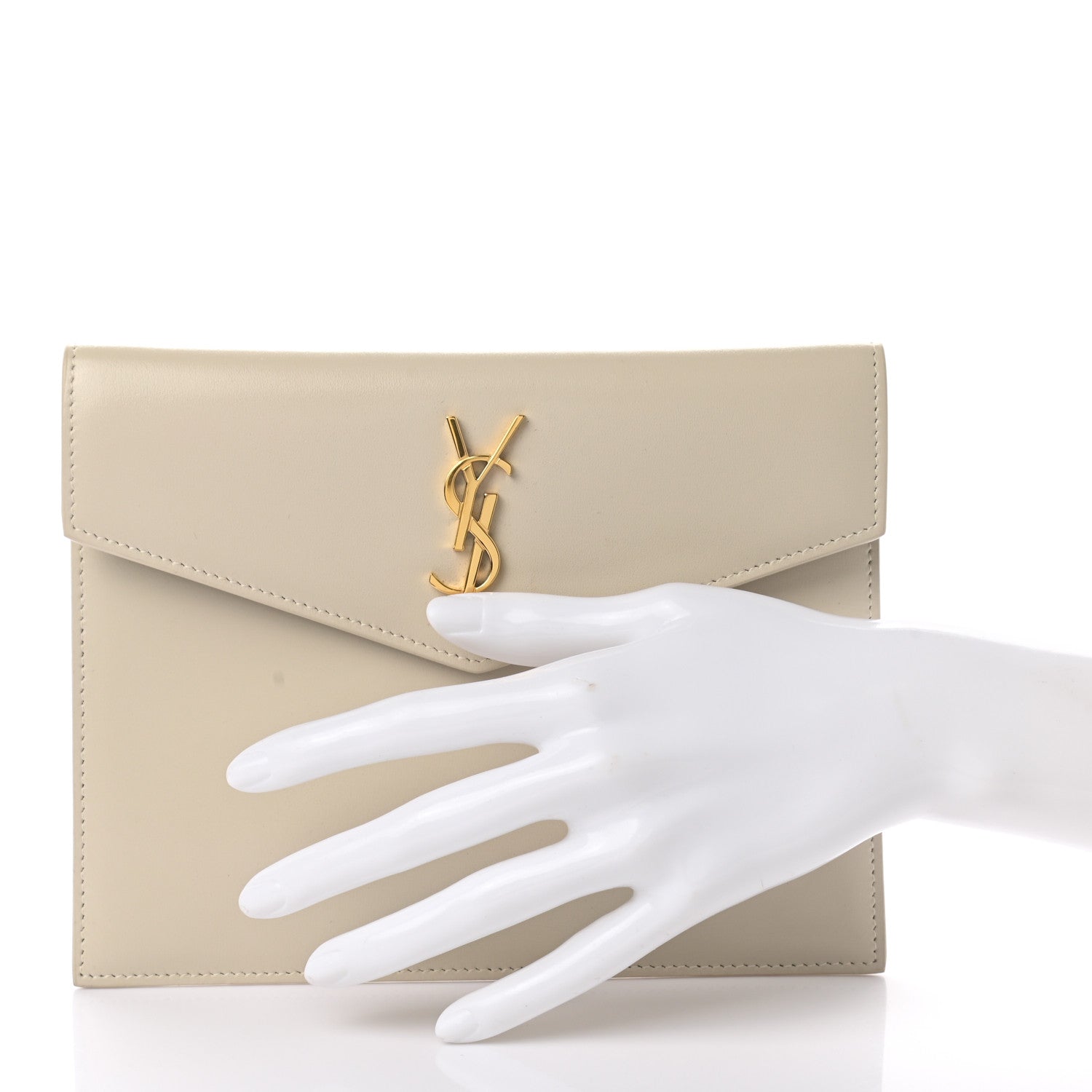 Saint Laurent Smooth Shiny Calfskin Monogram Uptown Baby Pouch Crema Soft 2 of 6