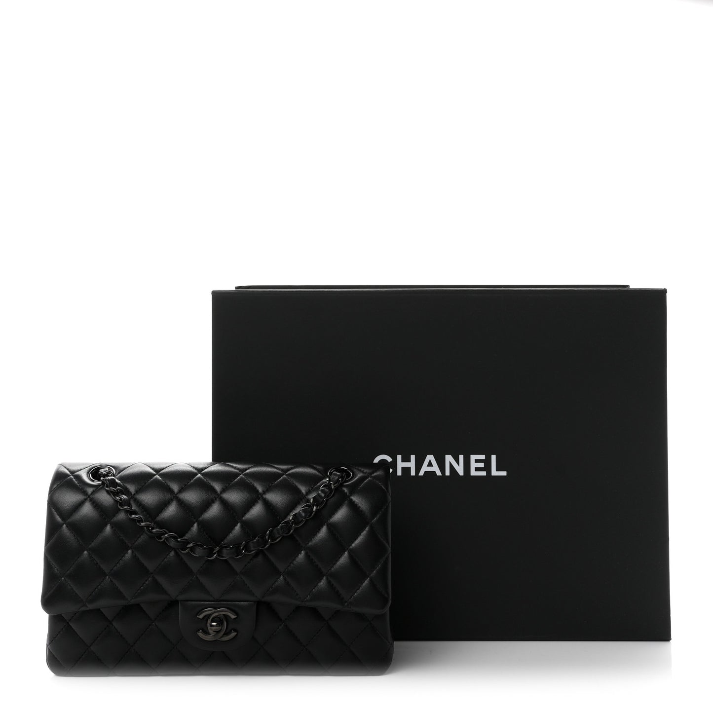 Lambskin Quilted Medium Double Flap So Black