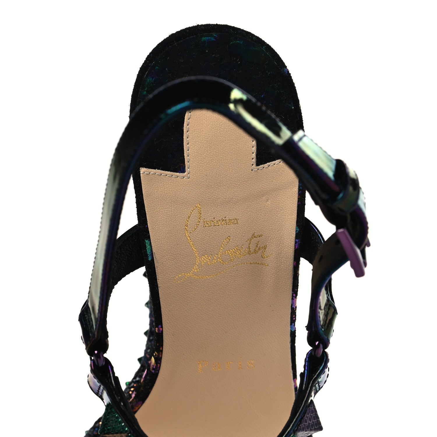 Christian Louboutin Patent Calfskin Dark Rainbow Print Pyraclou 110 Wedge Sandals 40 Black Multicolor 7 of 7
