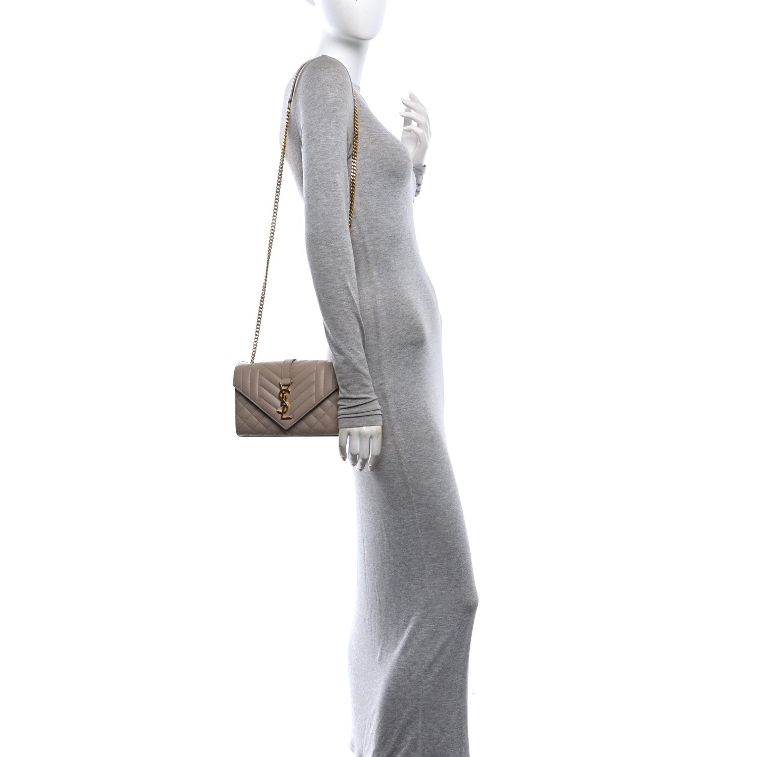 Saint Laurent Grain De Poudre Textured Mixed Matelasse Triquilt Small Monogram Satchel Dark Beige 2 of 13