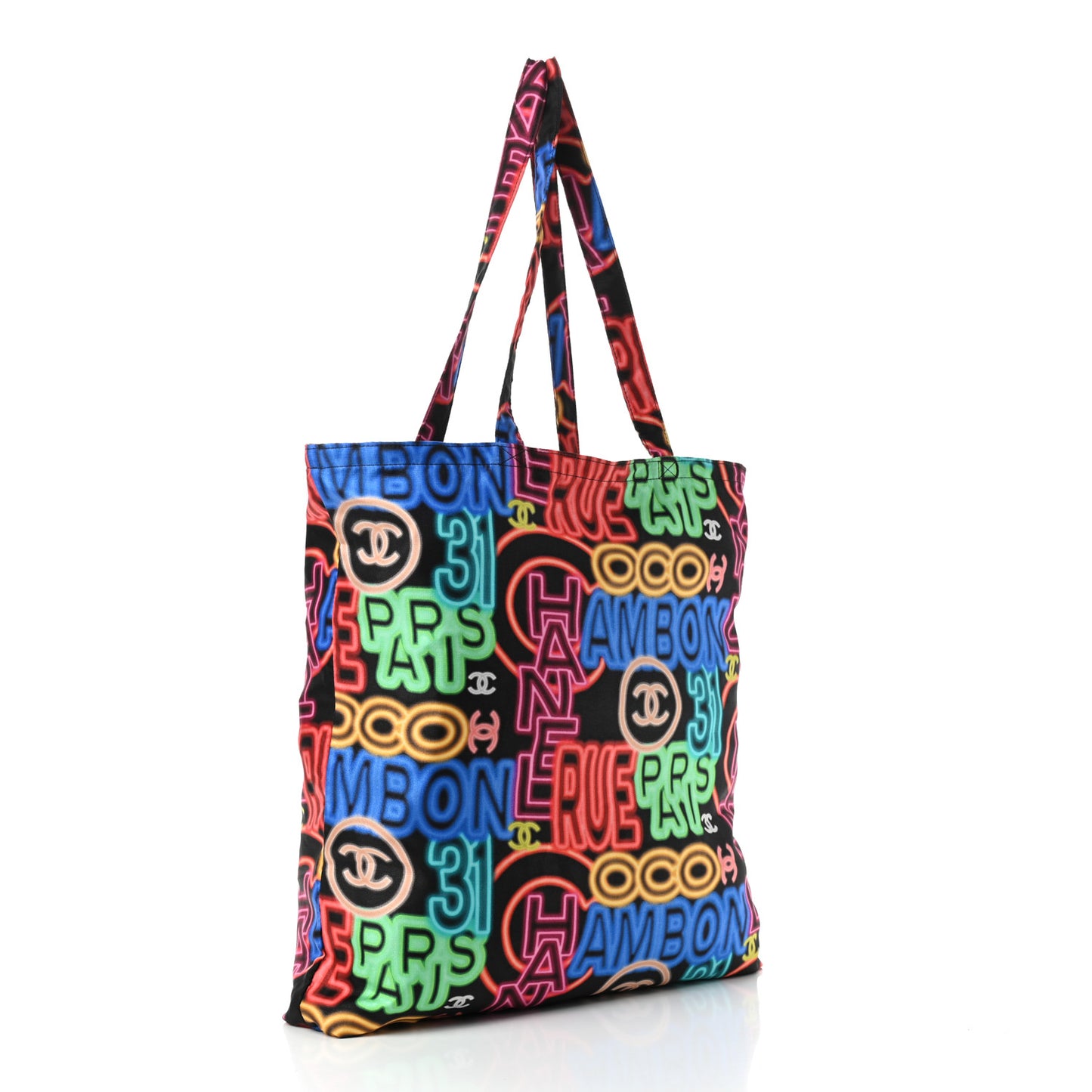 Caviar Fabric Quilted Foldable Tote With Chain Black Multicolor