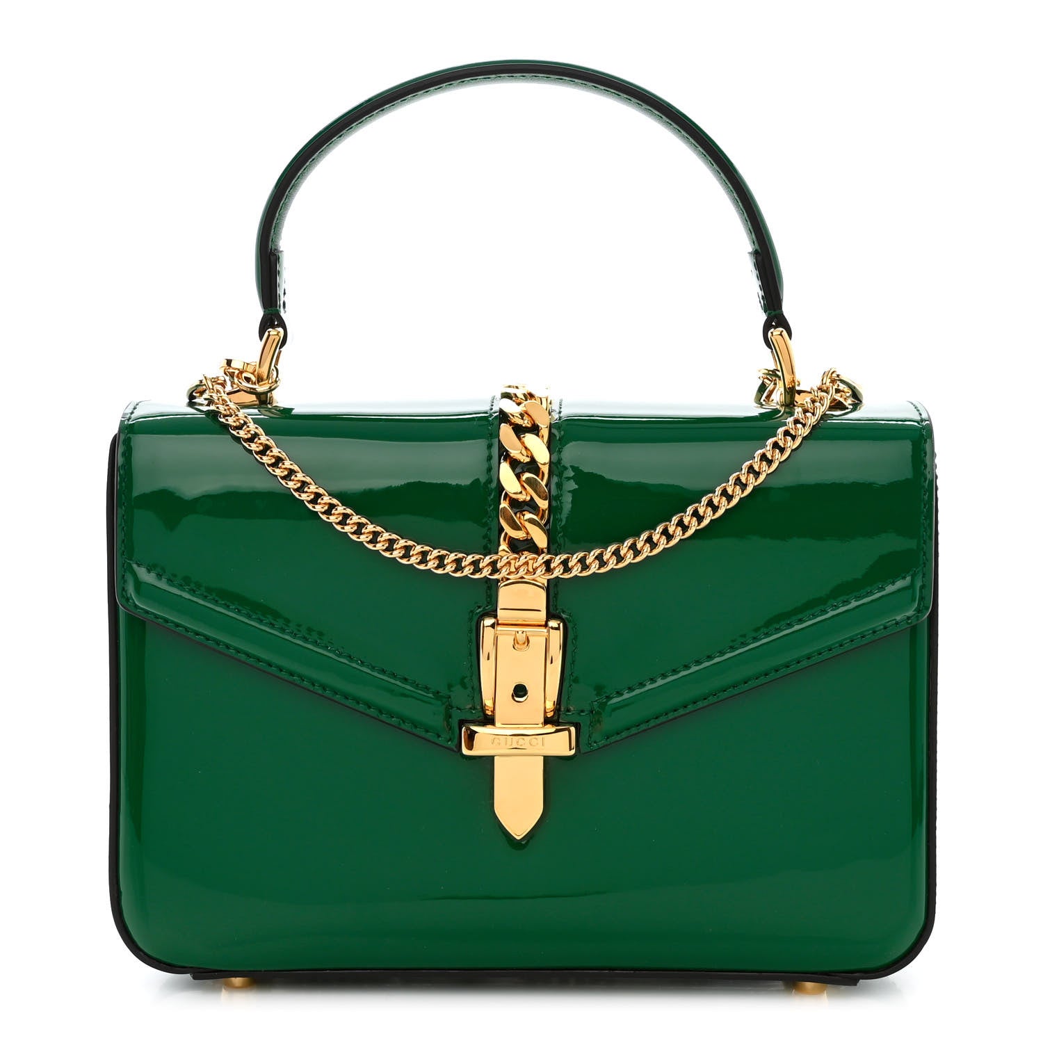 Gucci Mousse Top Patent Small Sylvie 1969 Top Handle Bag Emerald 1 of 10