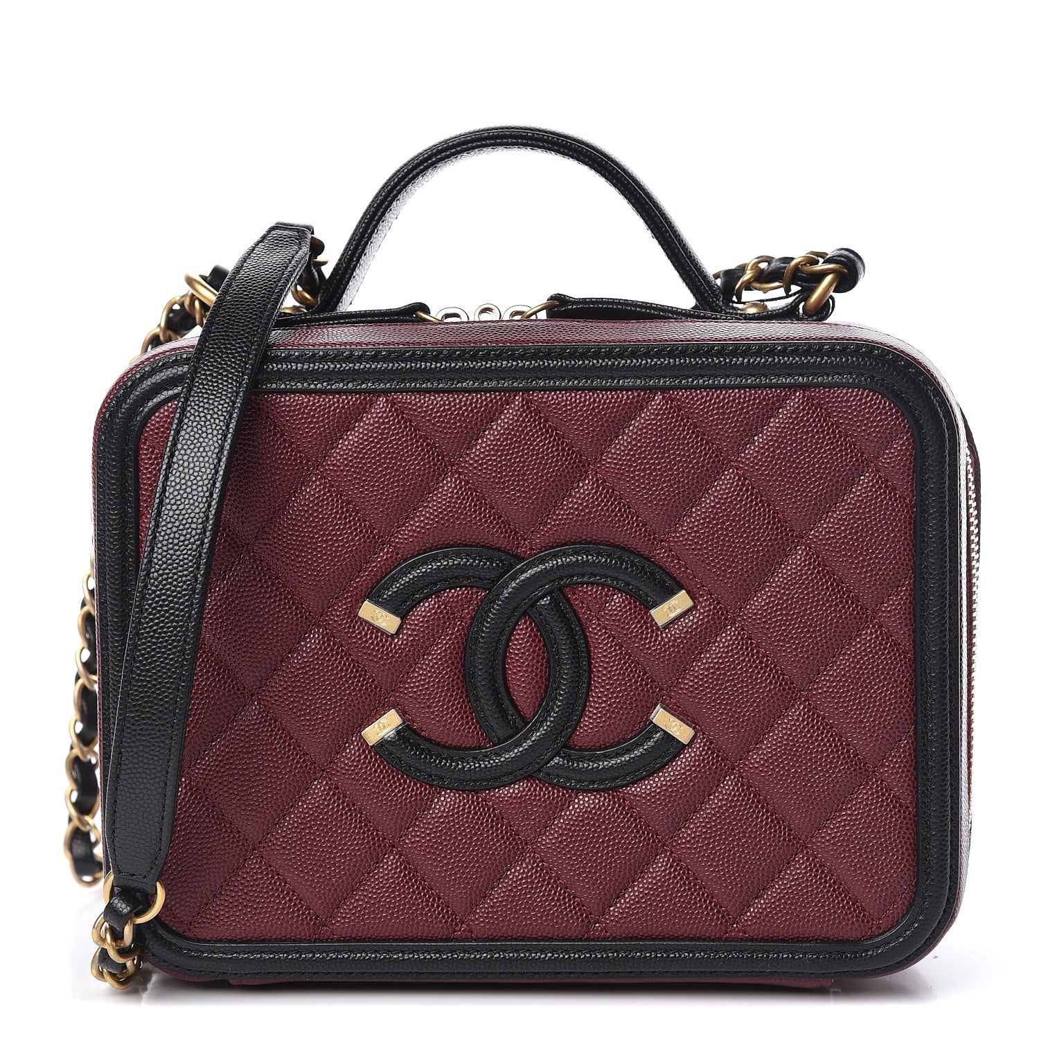 Chanel Caviar Quilted Medium CC Filigree Vanity Case Burgundy Black 1 of 11