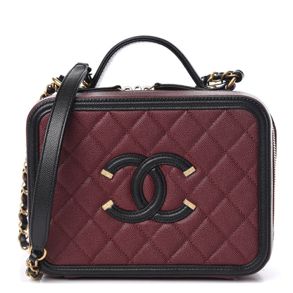 Chanel Caviar Quilted Medium CC Filigree Vanity Case Burgundy Black 1 of 11