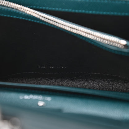 Saint Laurent Grain De Poudre Matelasse Chevron Monogram Chain Wallet Petrol Green 9 of 11