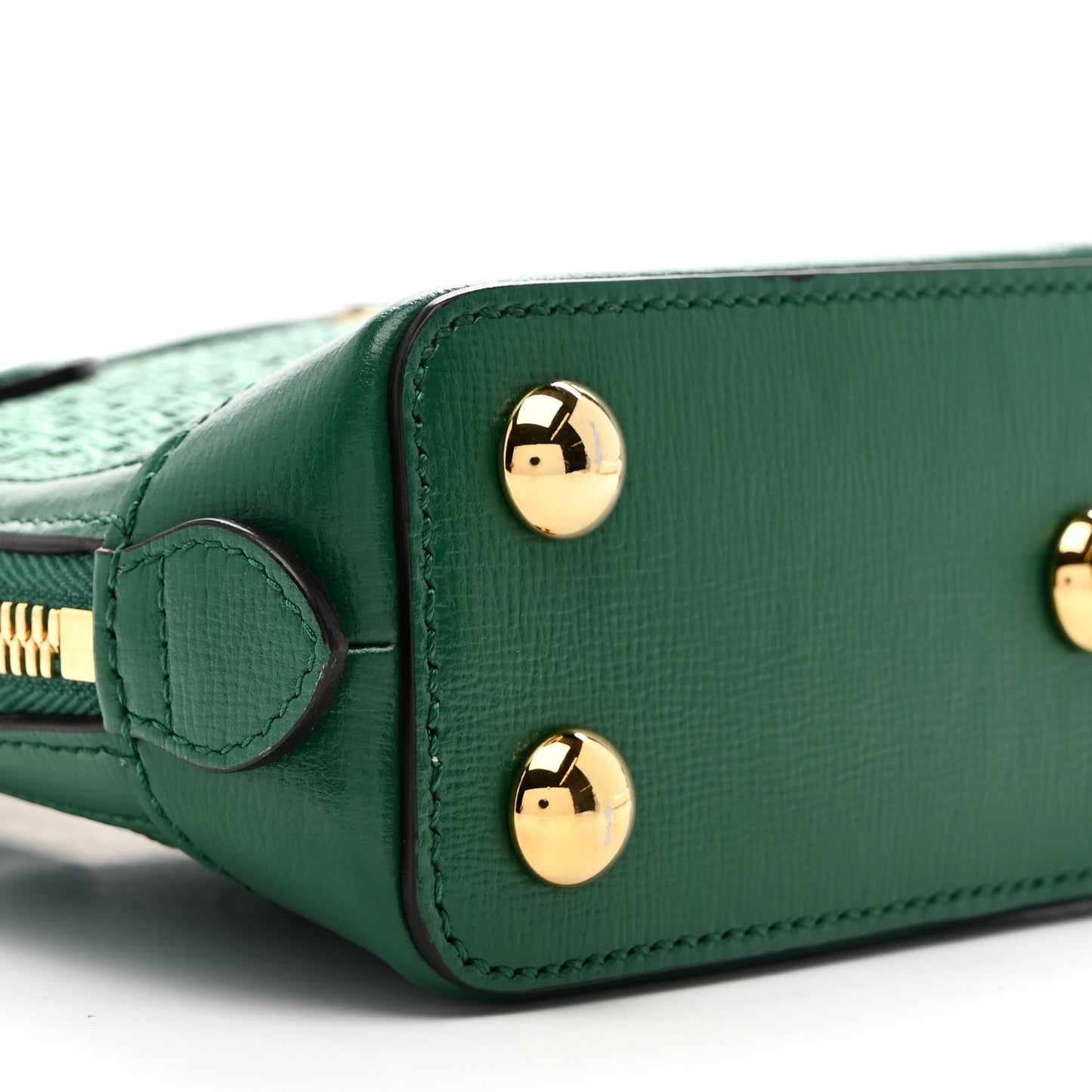 Straw Azalea Calfskin Woven Mini Horsebit 1955 Top Handle Bag  Emerald