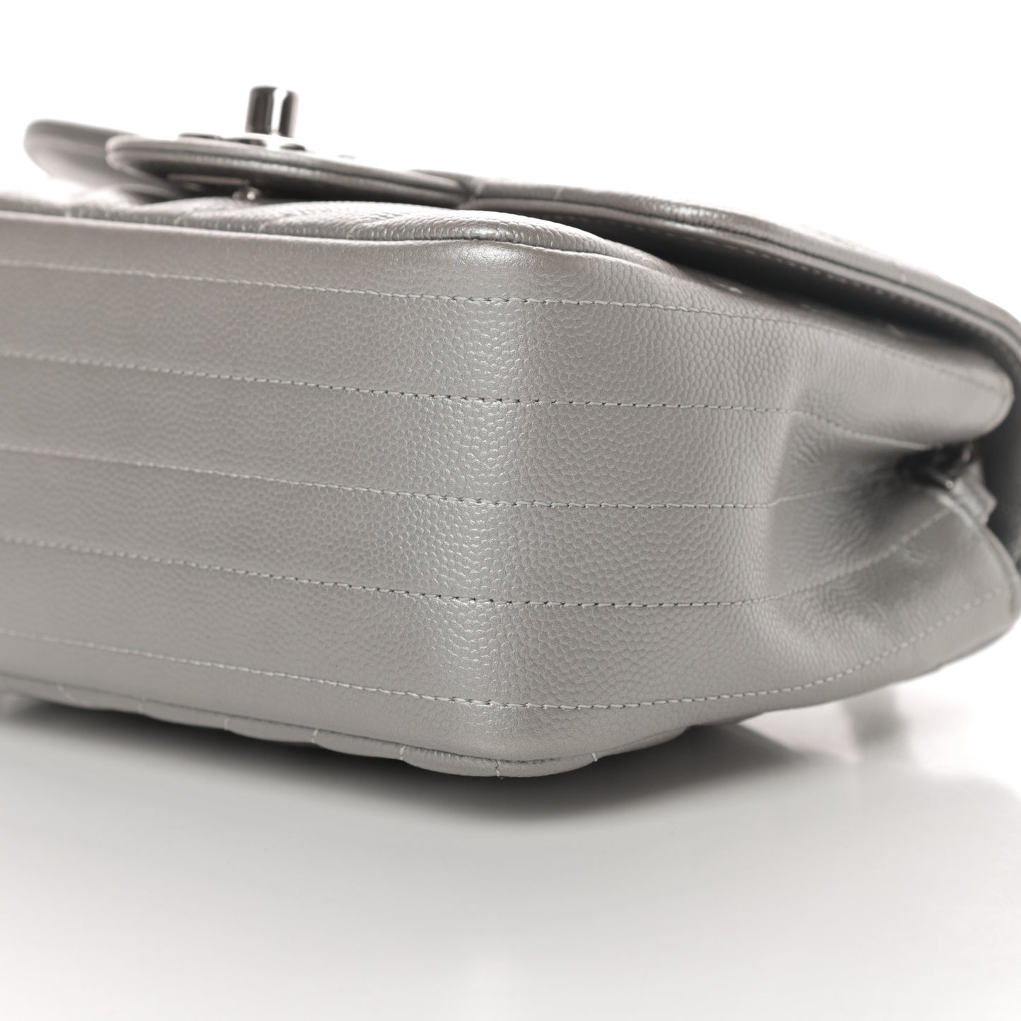 Metallic Caviar Chevron Quilted Mini Square Flap Silver