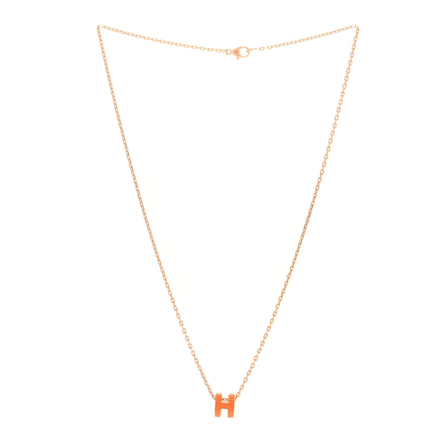 Hermes Lacquered Rose Gold Mini Pop H Pendant Necklace Orange 2 of 5