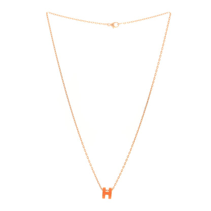 Hermes Lacquered Rose Gold Mini Pop H Pendant Necklace Orange 2 of 5