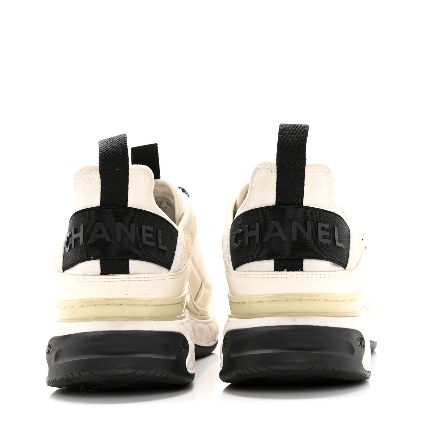 Velvet Calfskin Mixed Fibers CC Sneakers 36 Ivory Black