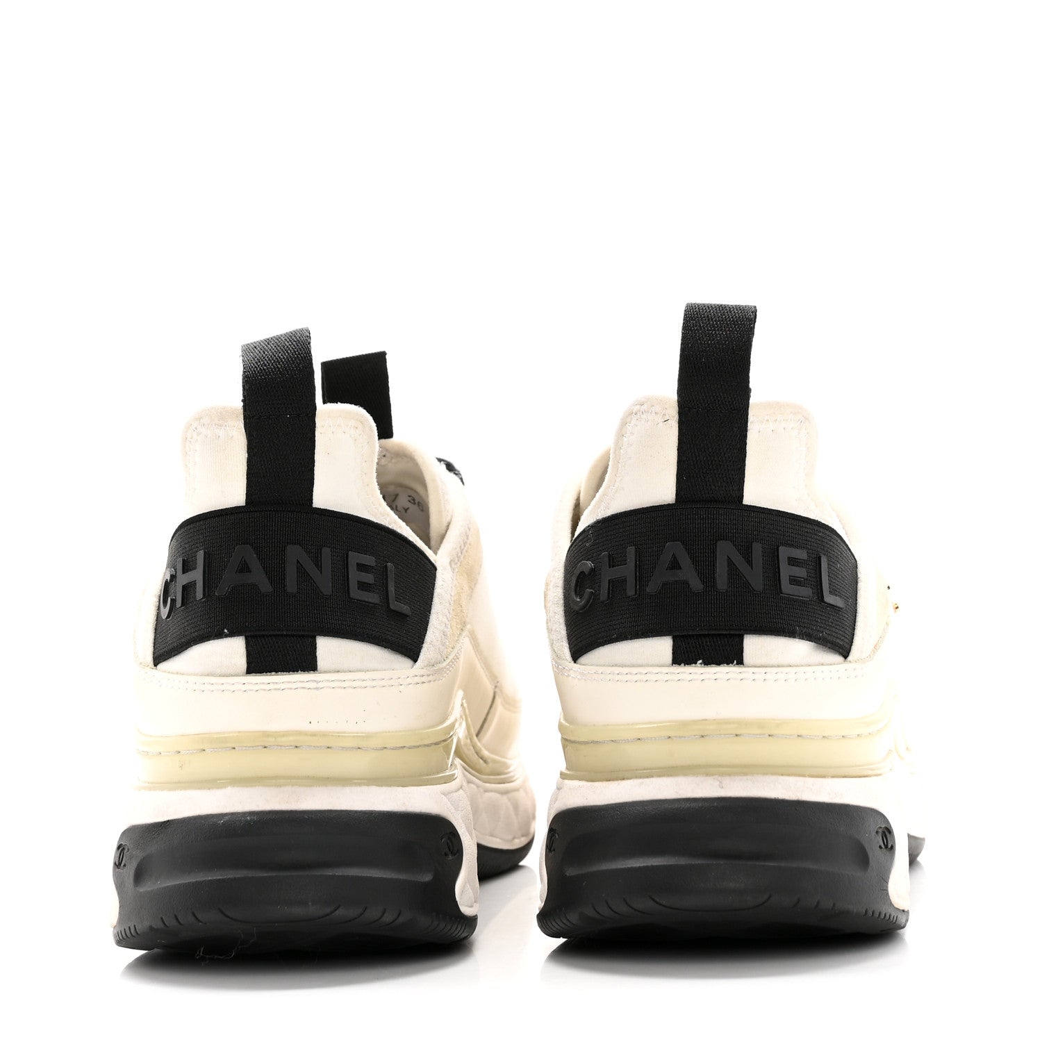 Chanel Velvet Calfskin Mixed Fibers CC Sneakers 36 Ivory Black 5 of 22