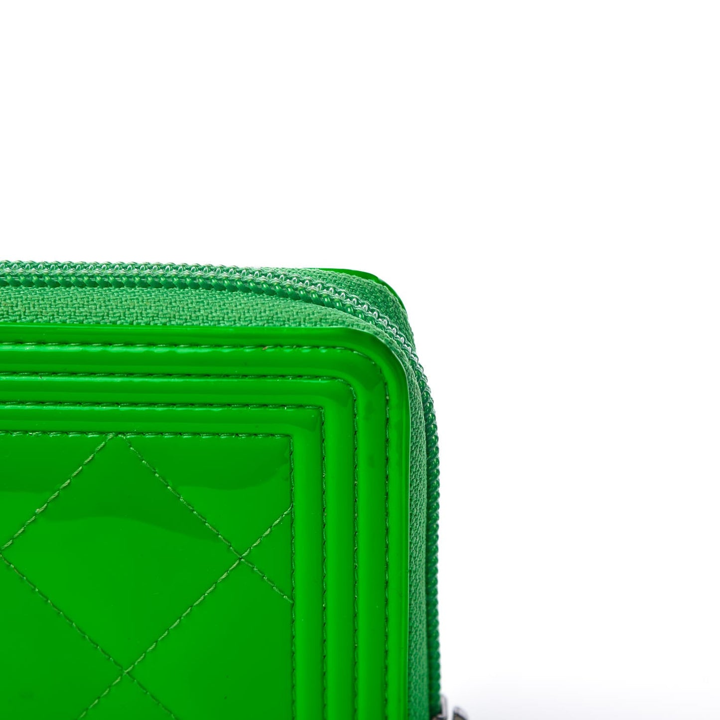 Patent Quilted Small Boy Zip Around Wallet Green
