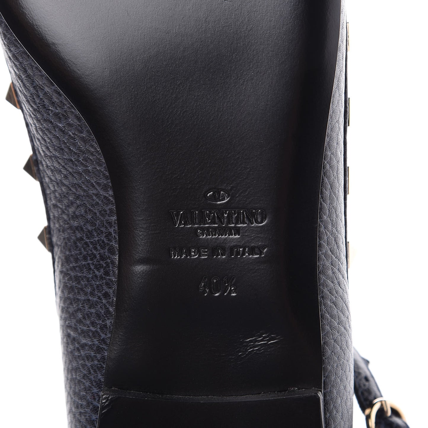 Pebbled Calfskin Rockstud Cage Ballerina Flats 40.5 Deep Denim