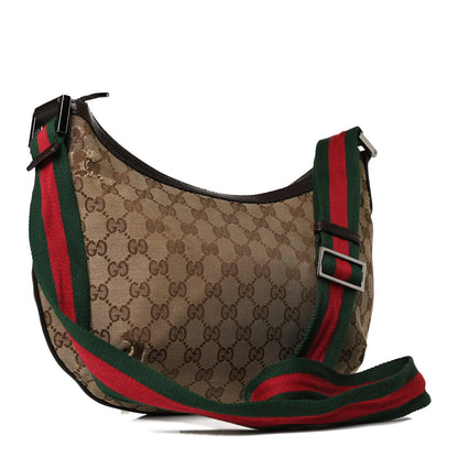 Gucci Monogram Web Medium Half Moon Hobo Dark Brown 3 of 15