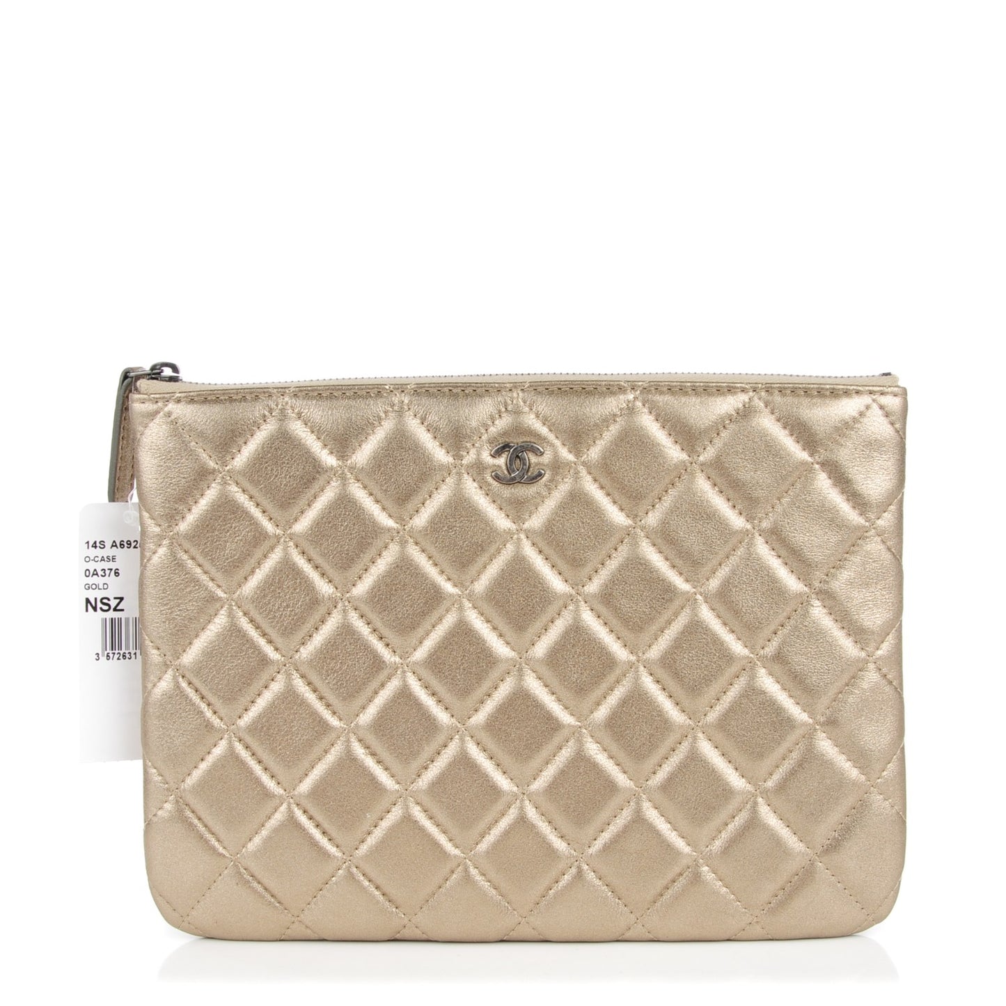 Metallic Lambskin Quilted Medium Cosmetic Case Gold
