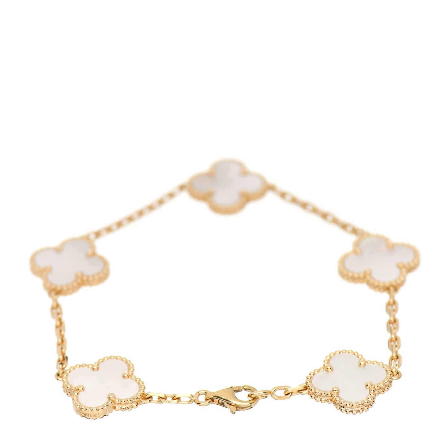 18K Yellow Gold Mother of Pearl 5 Motifs Vintage Alhambra Bracelet