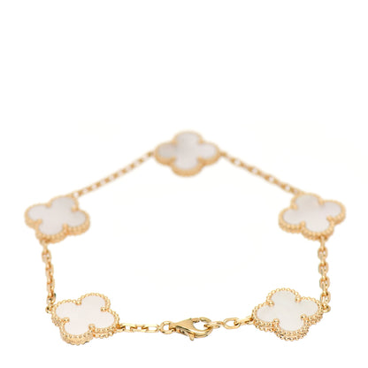 Van Cleef & Arpels 18K Yellow Gold Mother of Pearl 5 Motifs Vintage Alhambra Bracelet 3 of 5