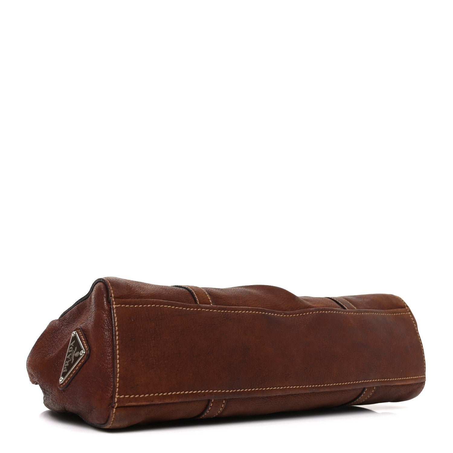 Prada Cervo Antik Easy Foldover Pushlock Satchel Teak 4 of 9