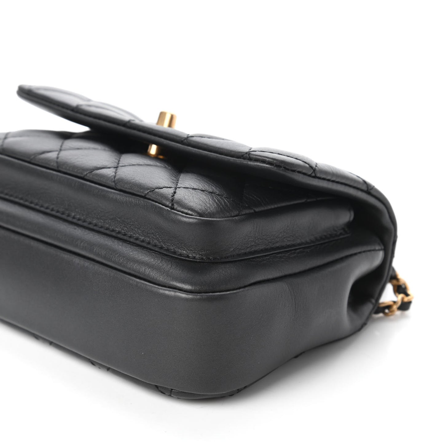 Calfskin Quilted Top Handle Flap Black