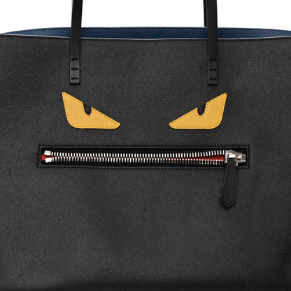 Fendi Vitello Elite Cuoio Monster Buggies Medium Roll Tote Black Multicolor Blue Cobalto 7 of 10
