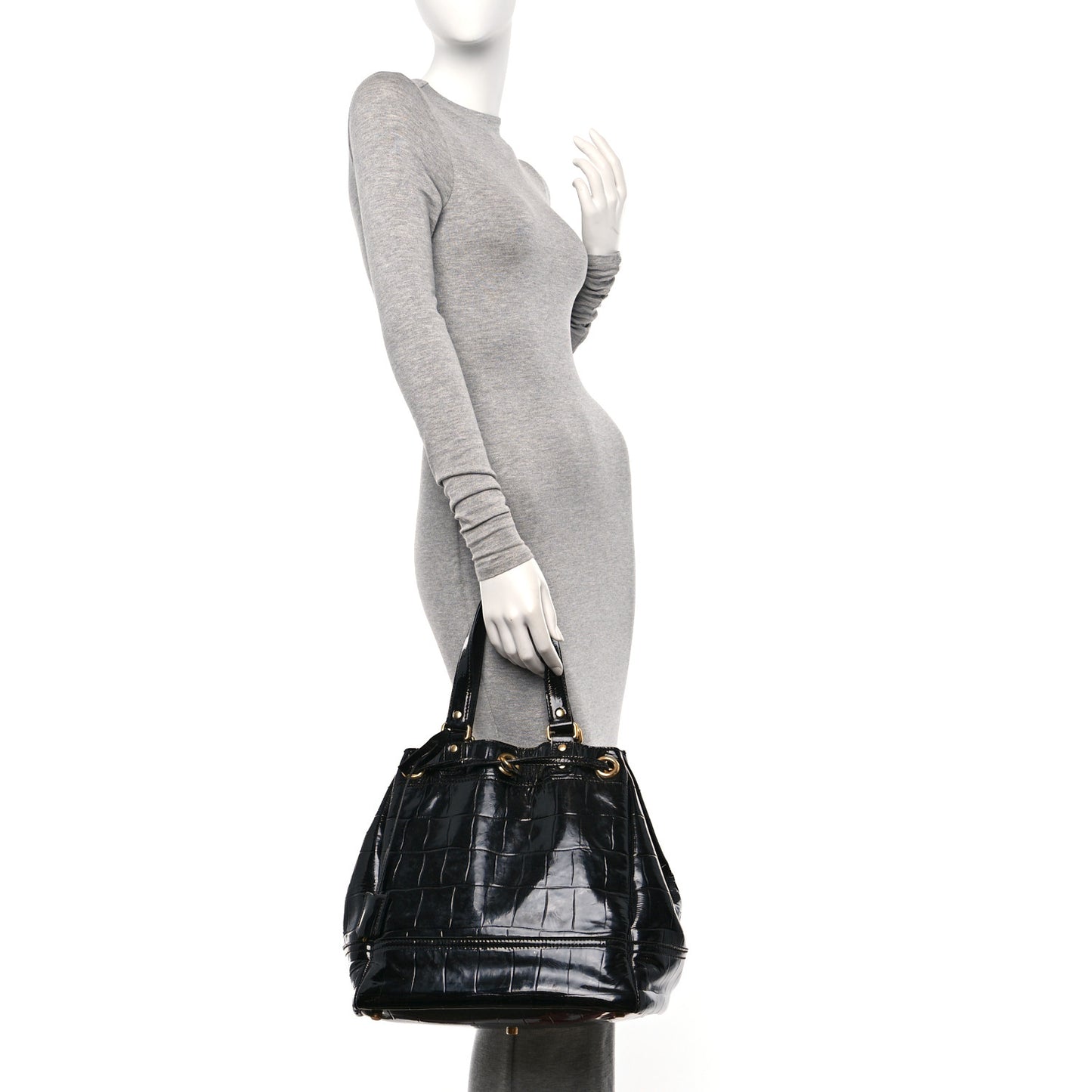 Patent Croc Overseas Tote Black