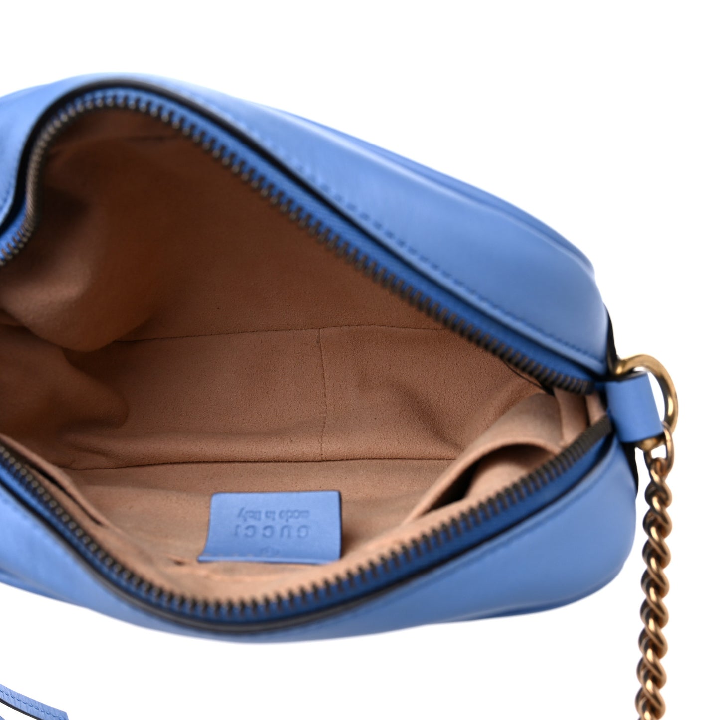 Calfskin Matelasse Mini GG Marmont Chain Shoulder Bag Clear Sky Blue