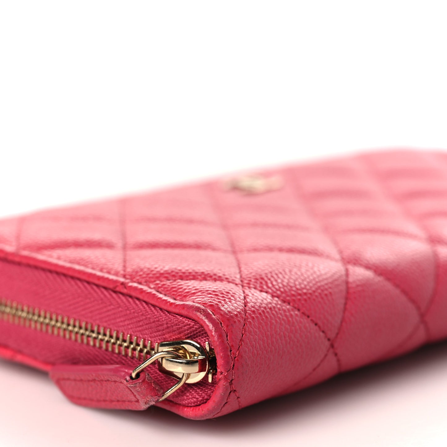 Caviar Quilted Large Gusset Zip Around Wallet Fuchsia