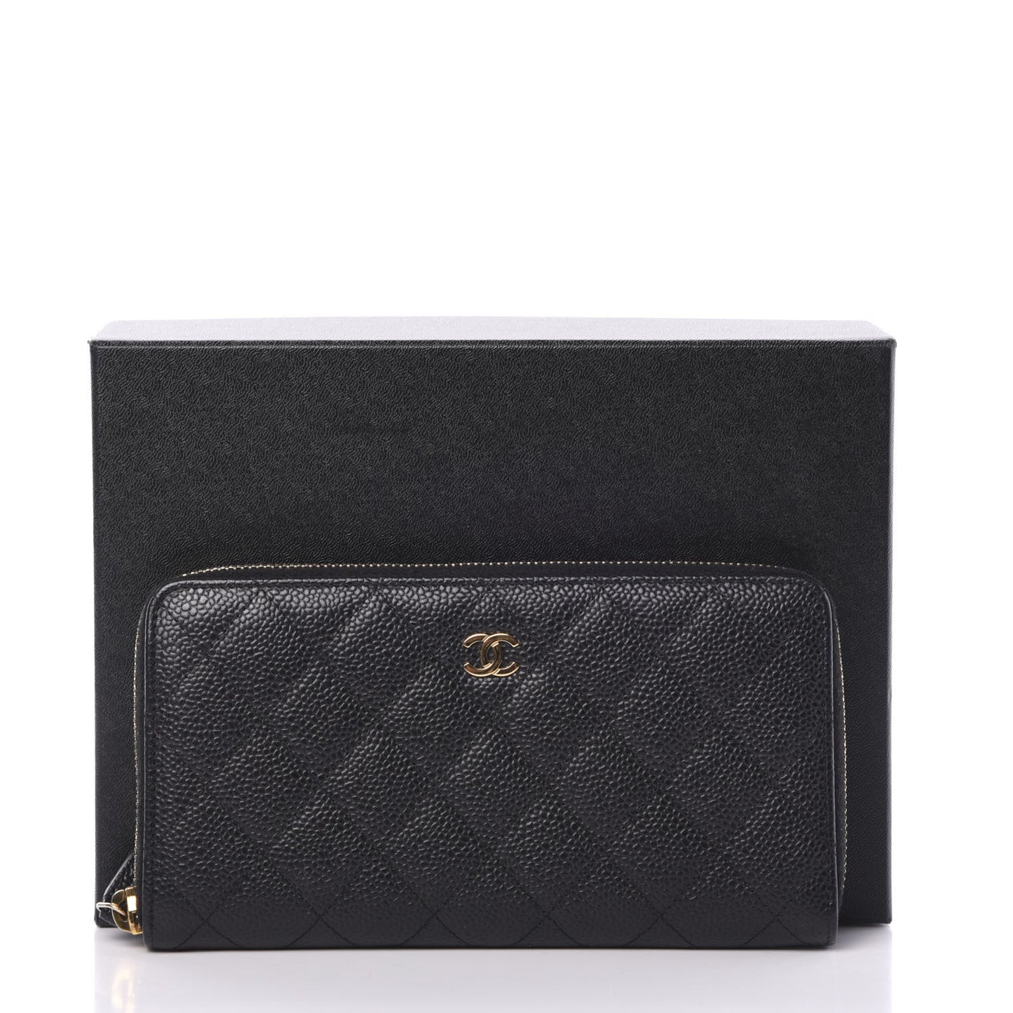 Caviar Quilted Large Gusset Zip Around Wallet Black