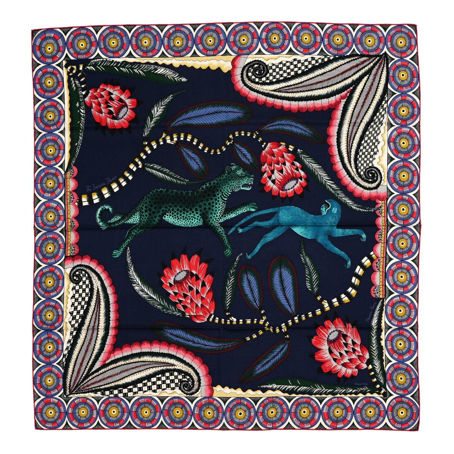 Cashmere Silk The Savana Dance Shawl 140 Marine Vert Corail